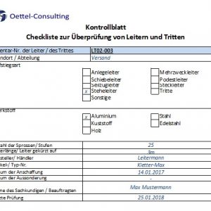 Dokumentation der wiederkehrenden Prüfung von Leitern und Tritten